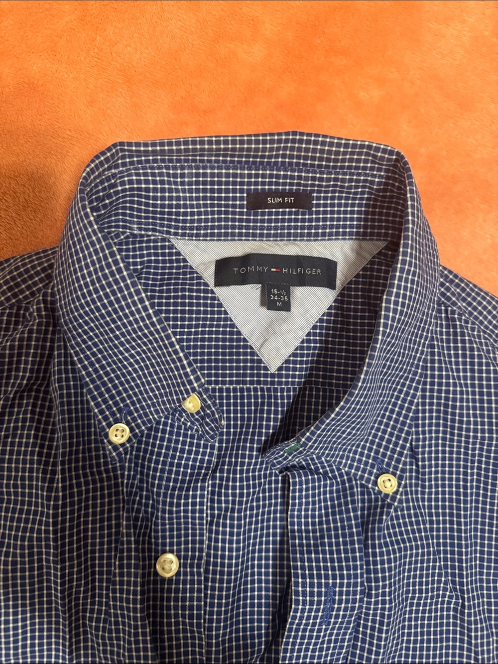 Tommy Hilfiger Navy and White Check Slim Fit Button-Down Shirt